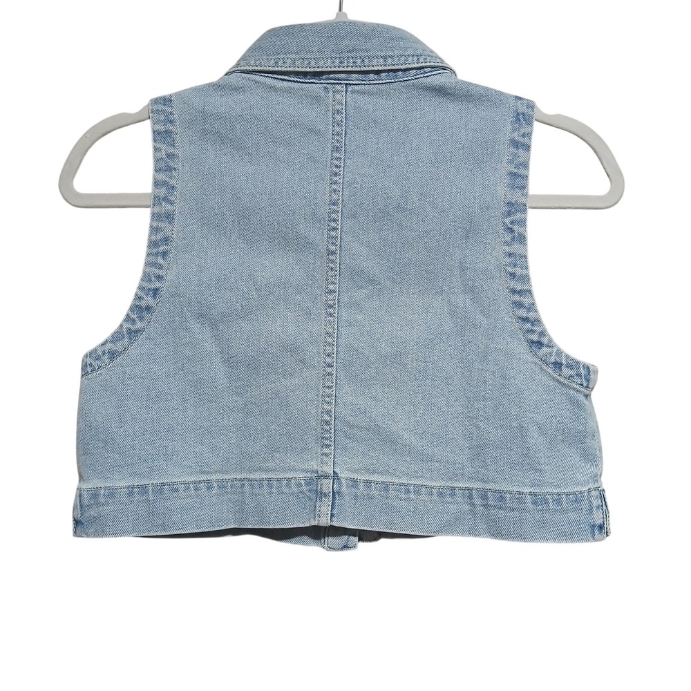 Something Navy Denim Vest XS Sleeveless Button Down‎ Cropped Light Wash - Picture 2 of 6